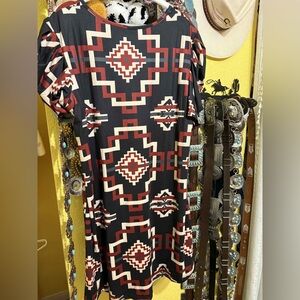 Geometric Patterned Black and Red Dress